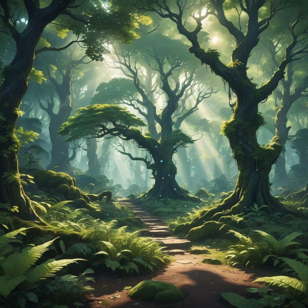 Mystical Forest Landscape in 3D Anime Style