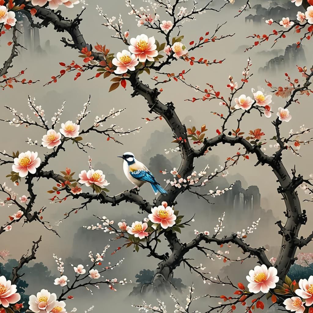 Chinese Landscape Painting of Flower Field in 8K