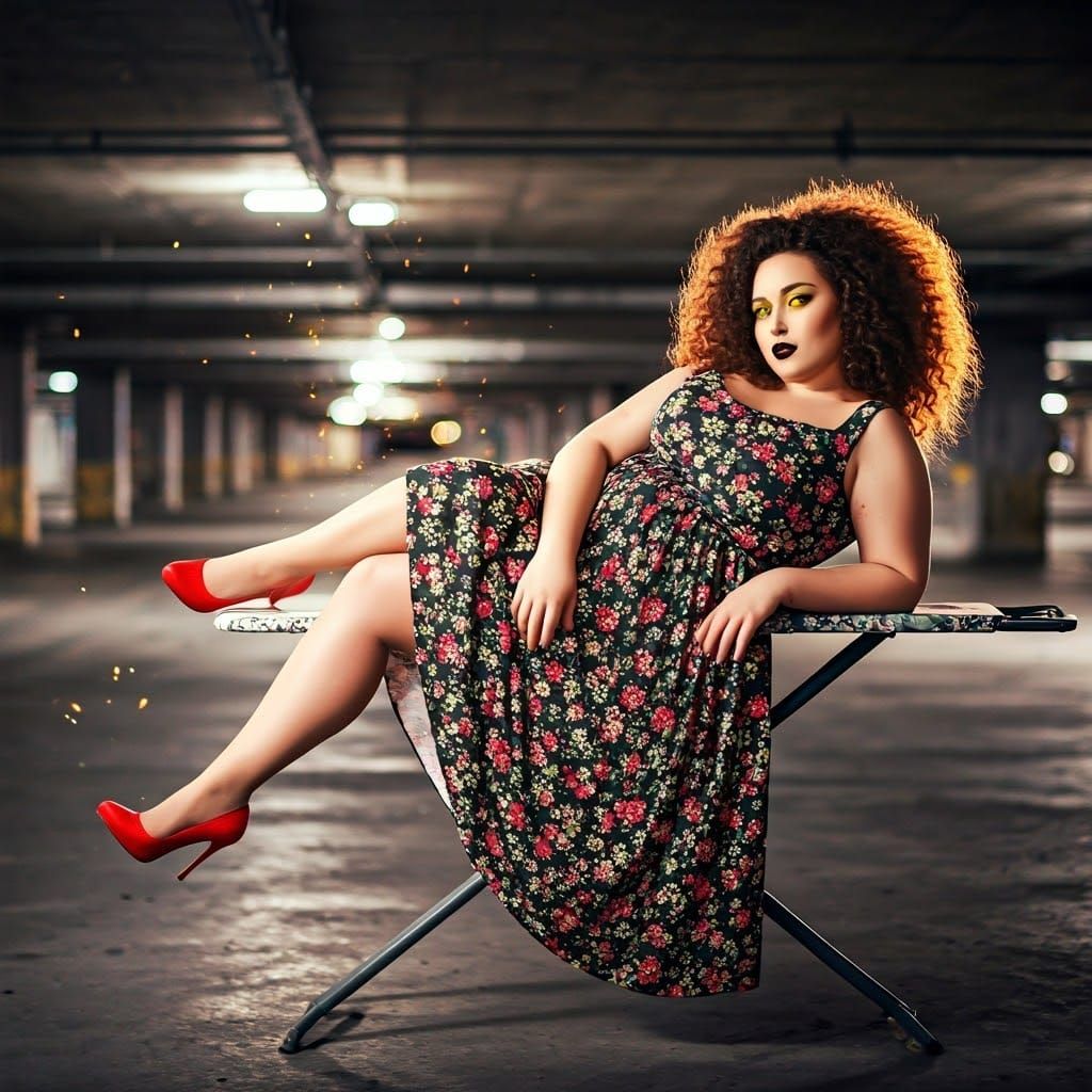 Woman on Ironing Board in Dreamlike Digital Art