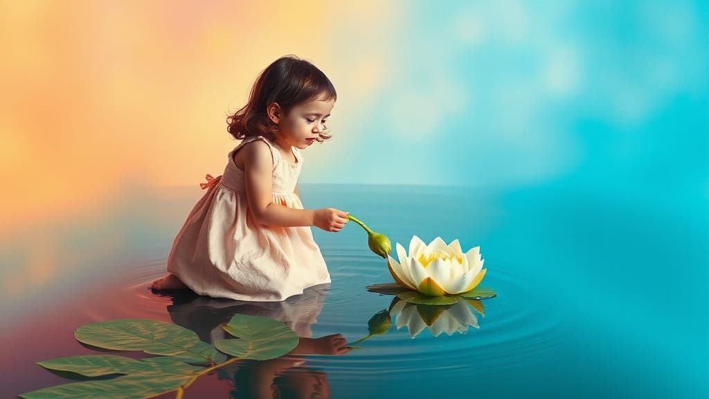 Girl Picking Lily in Dreamlike Dadaist Style