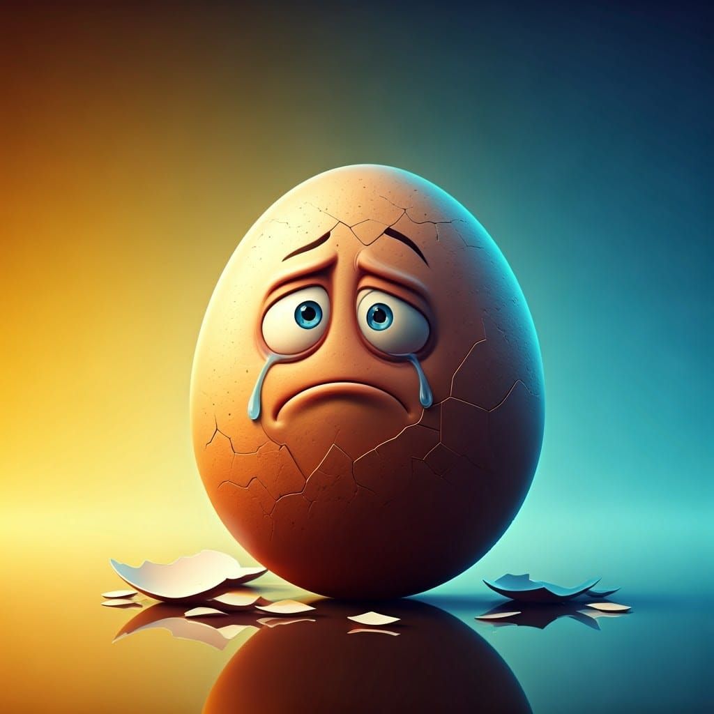 Sad Cracked Egg in Pixar-Style 3D Rendering