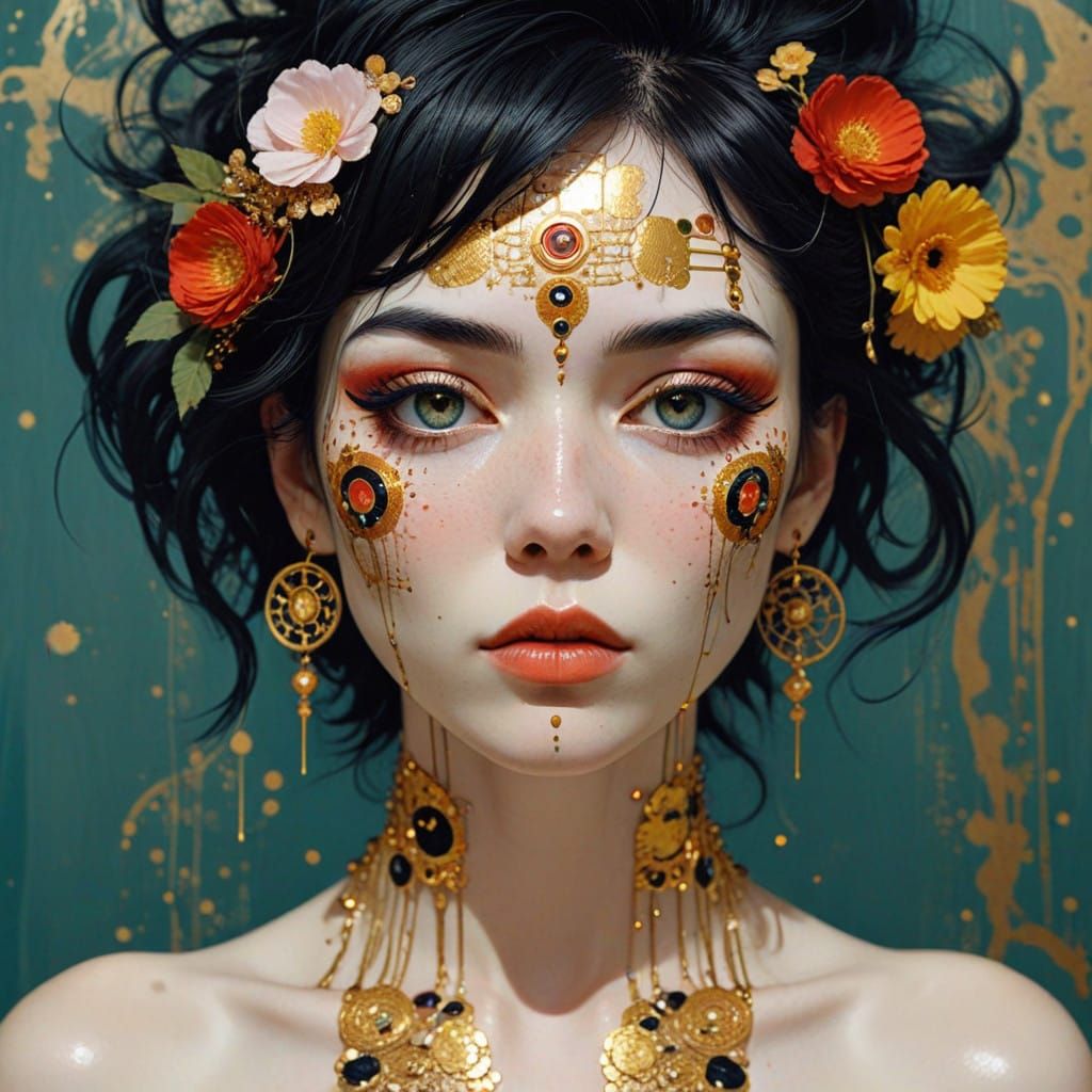 Vibrant Haberdasherypunk Goddess Erupts in Colorful Flames