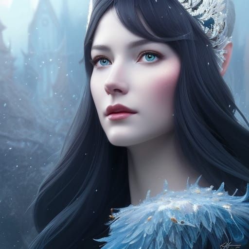 Snow Queen Portrait in Hyperrealistic Style