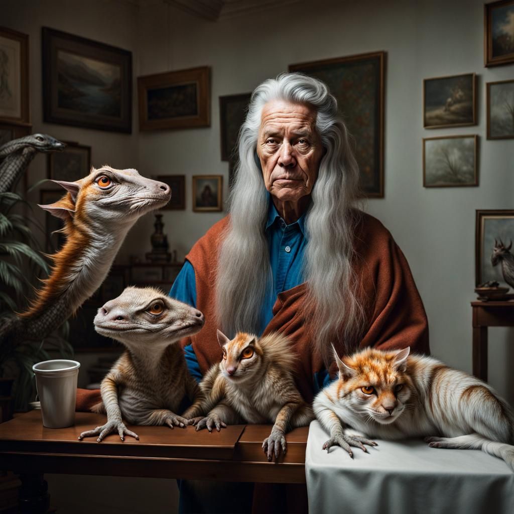 Surreal Portraits in a White Lab, Photorealistic Style