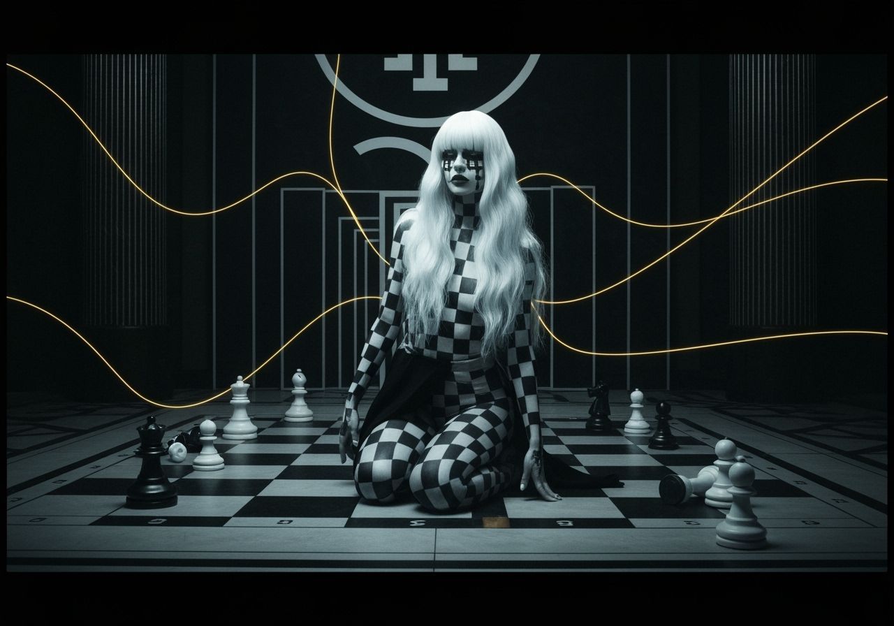 Surreal Model on Chessboard in Art Nouveau & Deco Style