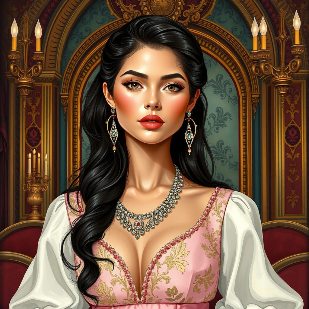 Elegant Woman in Gouache Painting Style