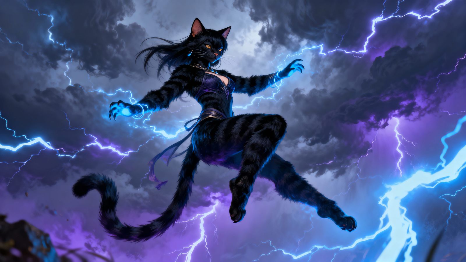 Kajiit Mage Dancing in Lightning Storm