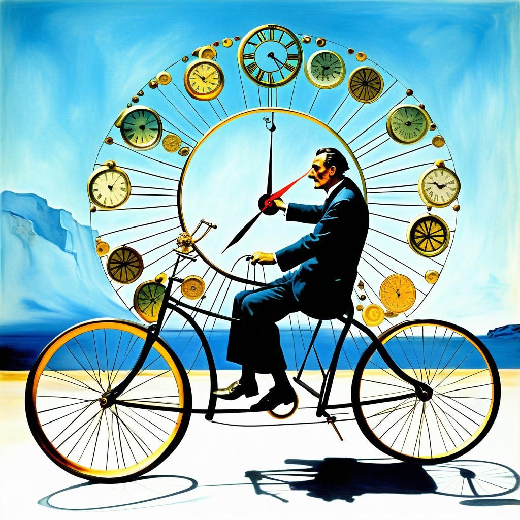 Clockwork Cyclist in a Surreal Landscape