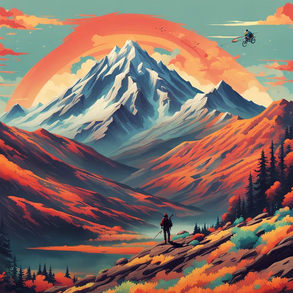 Video Game Mountain Display with Life and XP Bars