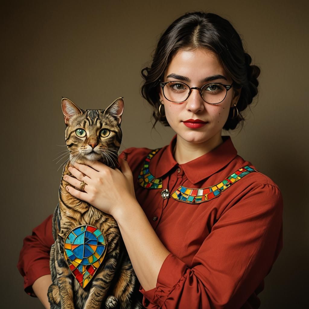 Persian Woman with Cat-Eye Glasses in Art Brut Style