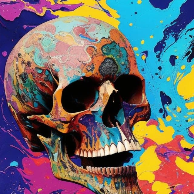 Colorful Skull Illustration in Marbling Oil Style