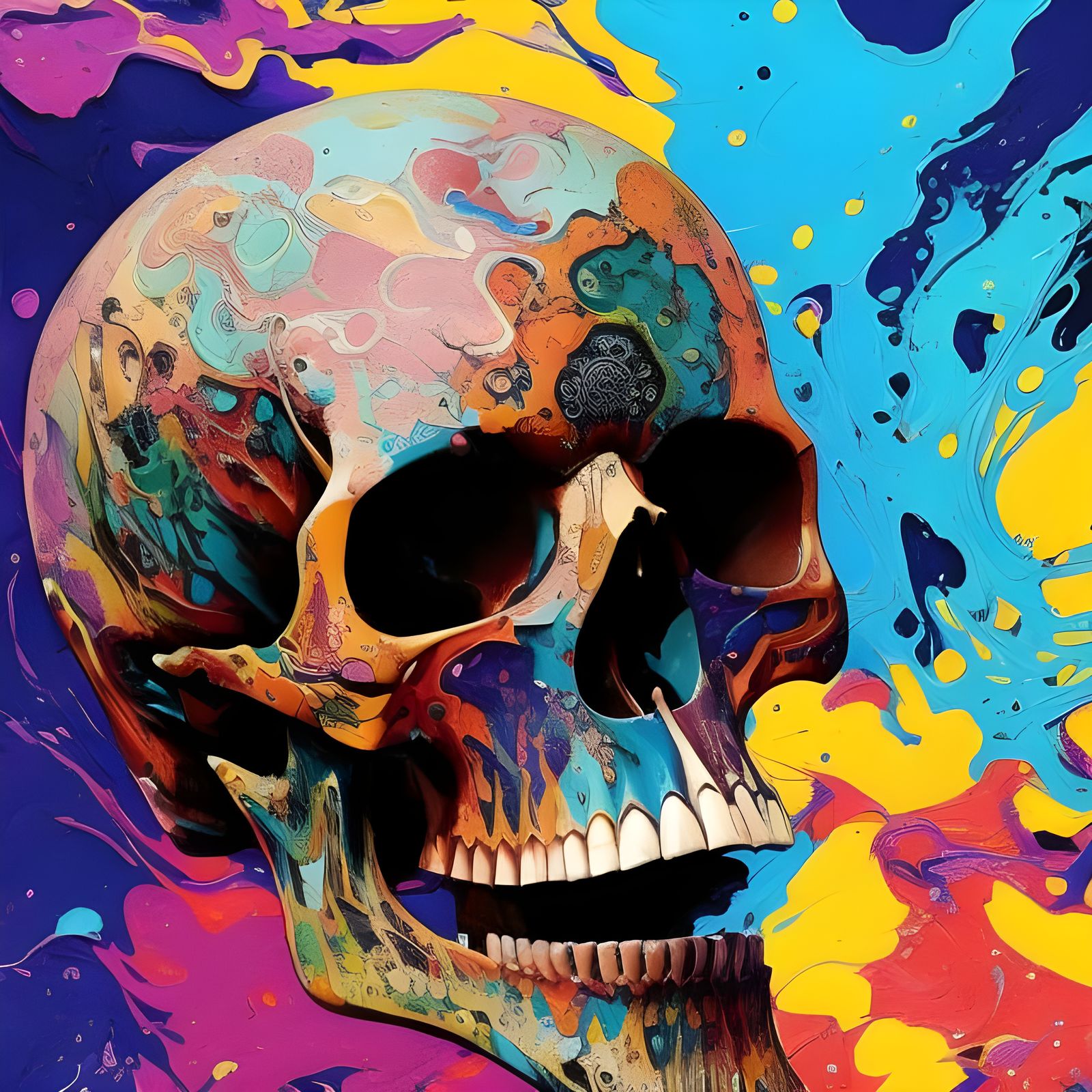 Colorful Skull in Marbling Oil Splash Style