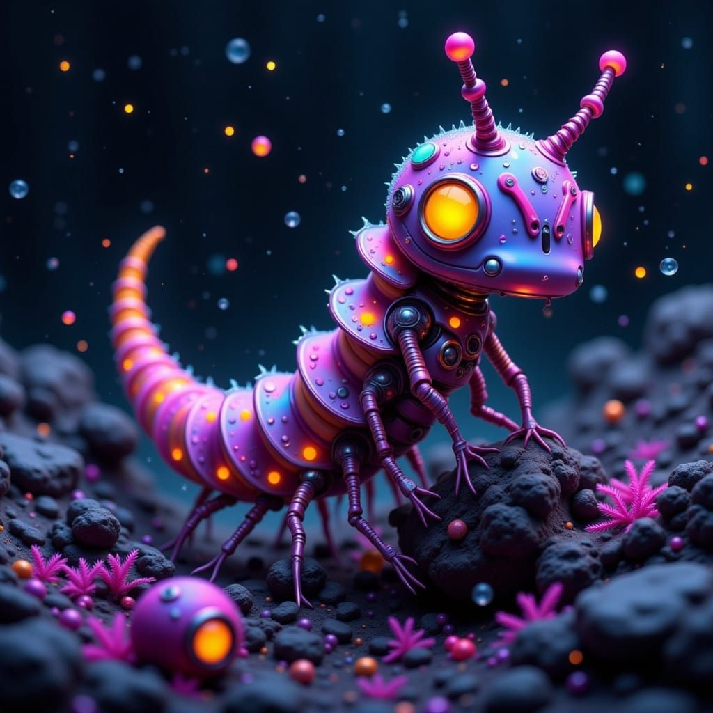 Cyberpunk Robotic Inchworm on Steampunk Machine