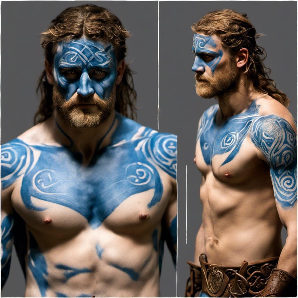 Hyperrealistic Celtic Warrior with Woad Body Paint