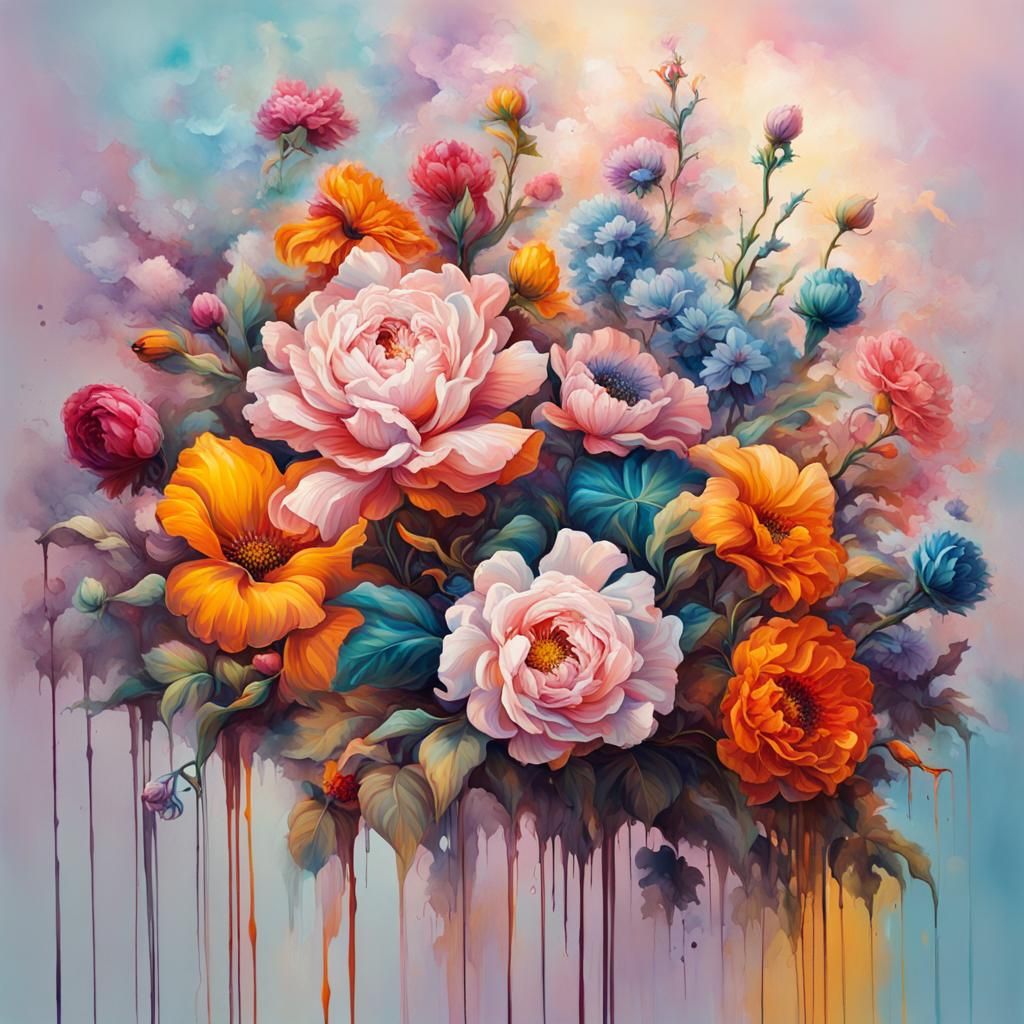 Polychromatic Flowers in Graffiti Art Style