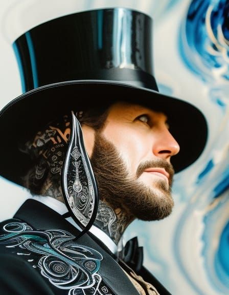 Intricate Top Hat in Flowing Black Ink