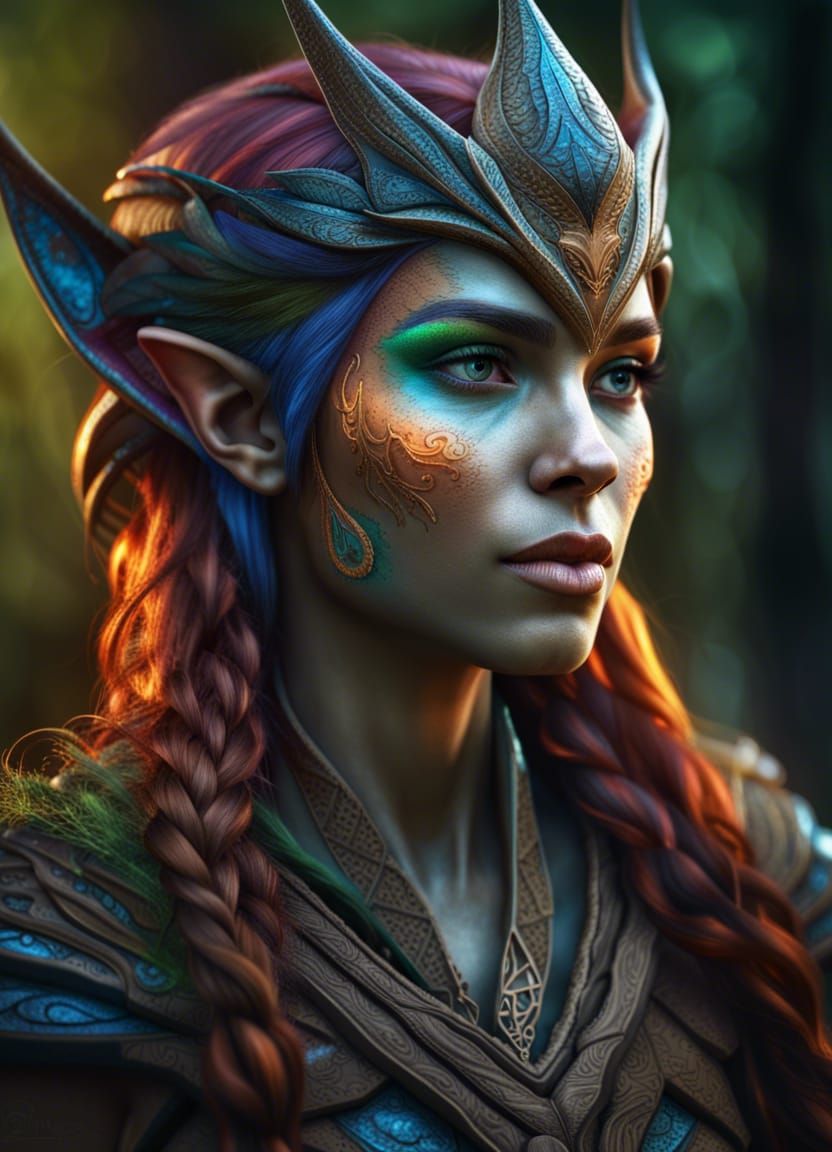 Cosmic Wood Elf Portrait in Photorealistic Style