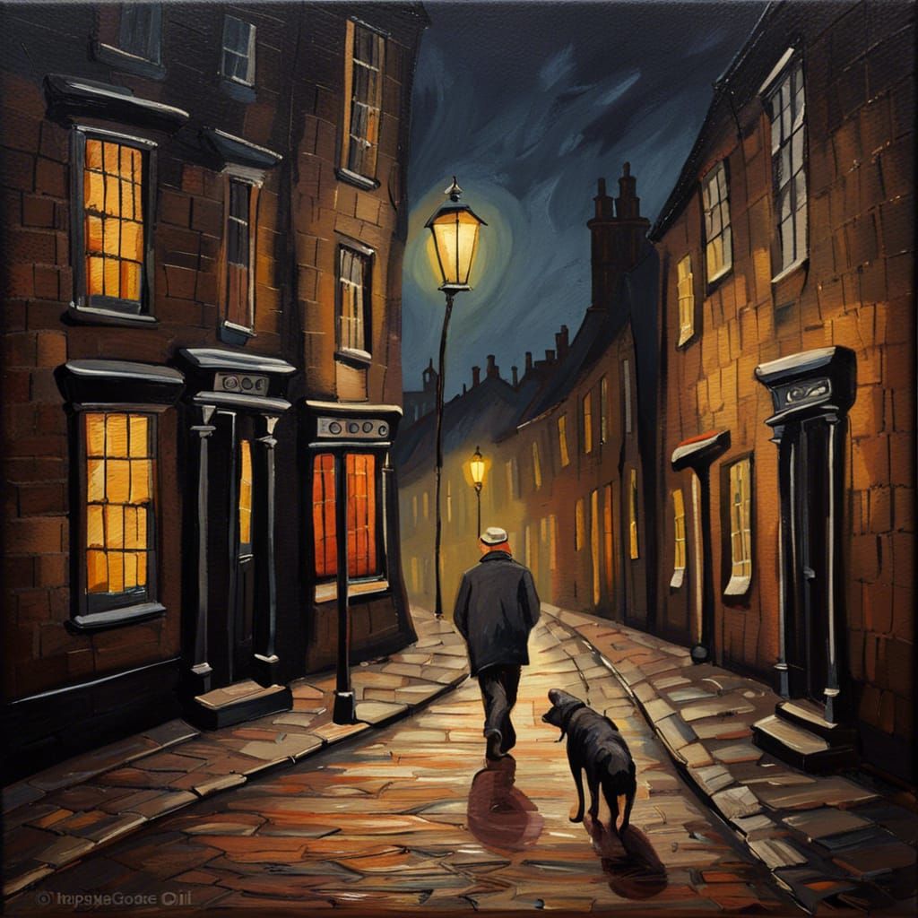 Old York City Night Scene in Impasto Style