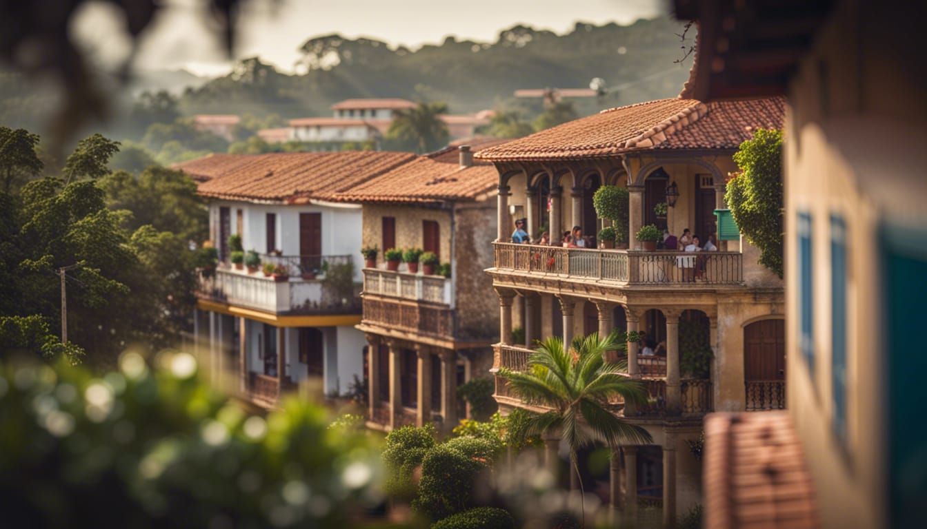 Bustling Latin American Village with Balconies