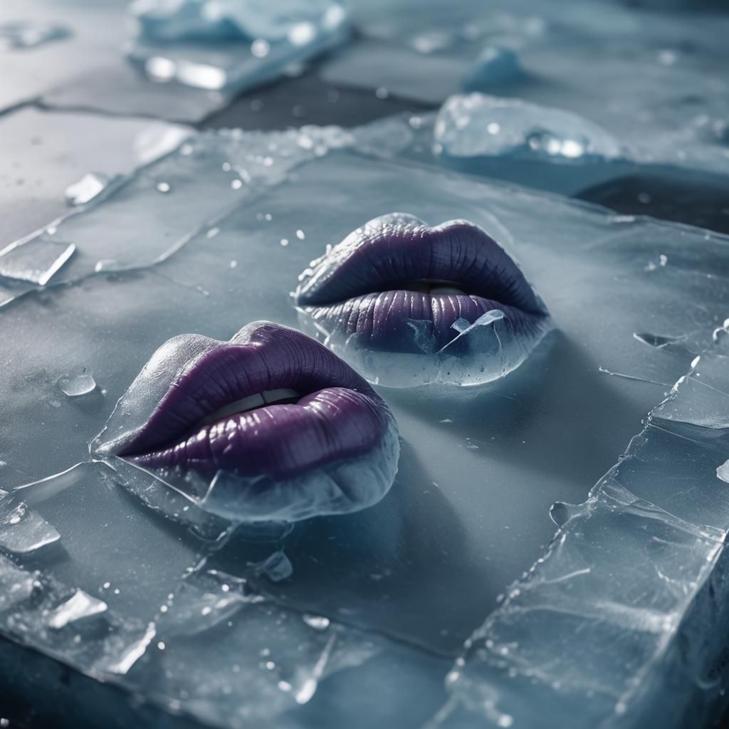 Eerie Lips on Ice in Dark Art Style