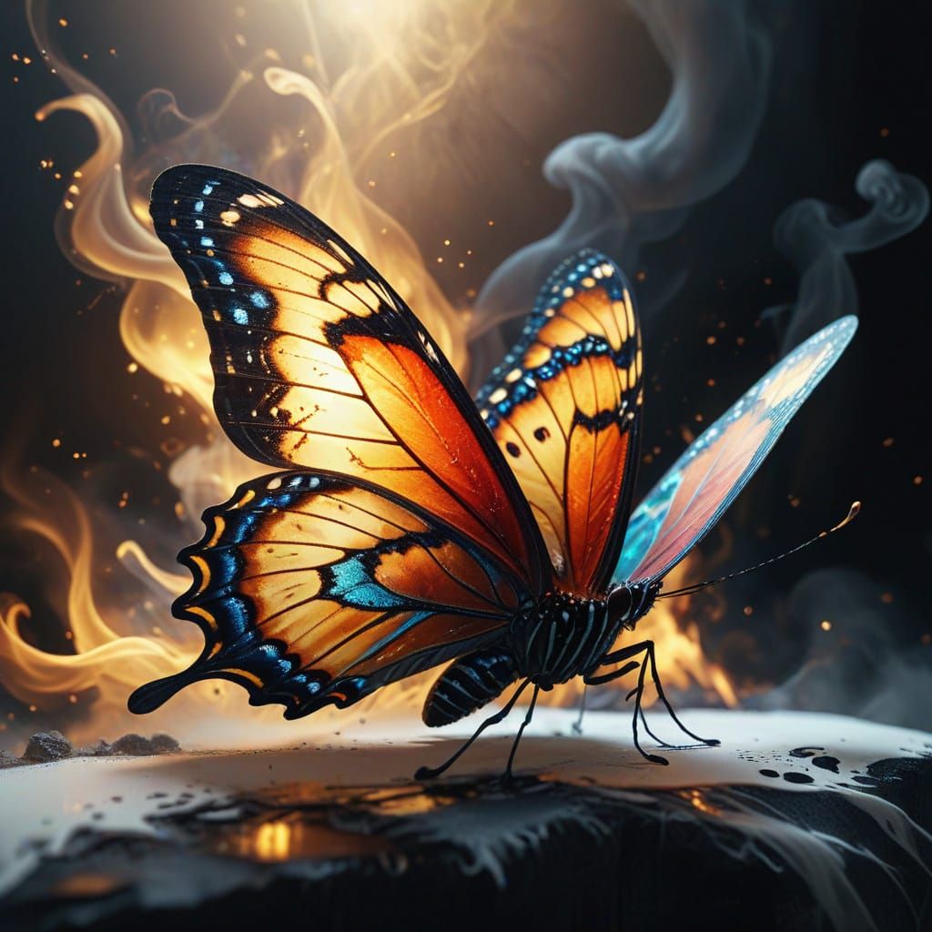 Intricate Butterfly Emerges from Swirling Ink