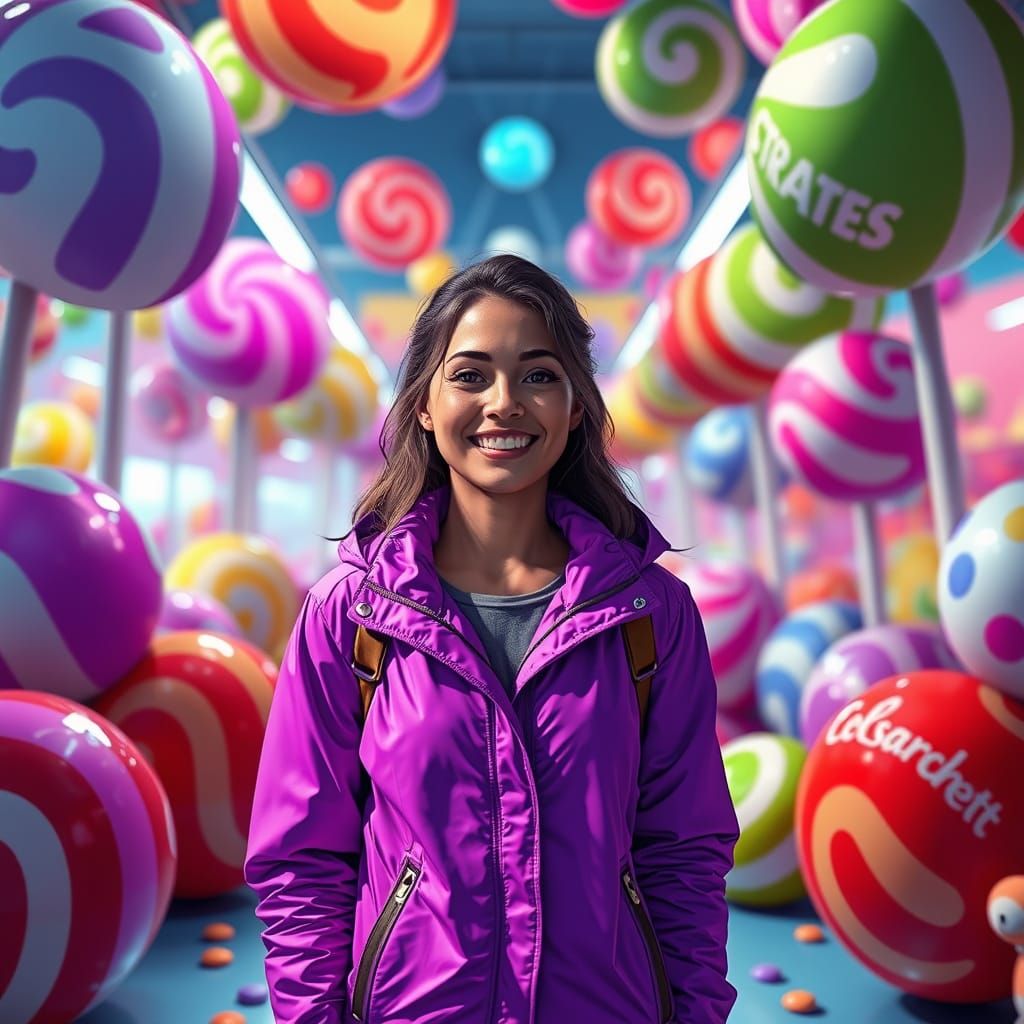 Woman in Candy World: Hyperrealistic Digital Illustration