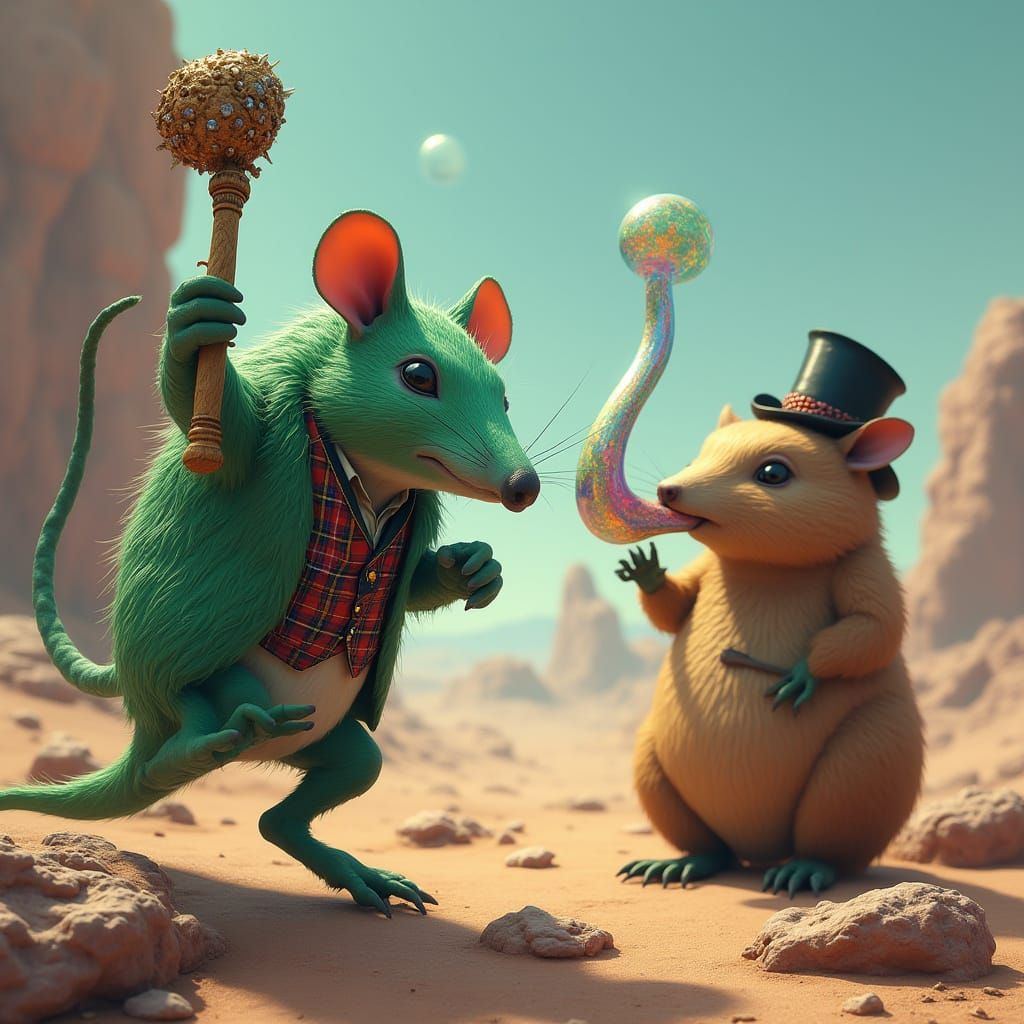 Emerald Armadillo and Amber Wombat Play Croquet on a Barren ...