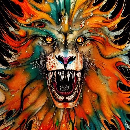 Ghost Lion Liquid Ink Splatter Painting