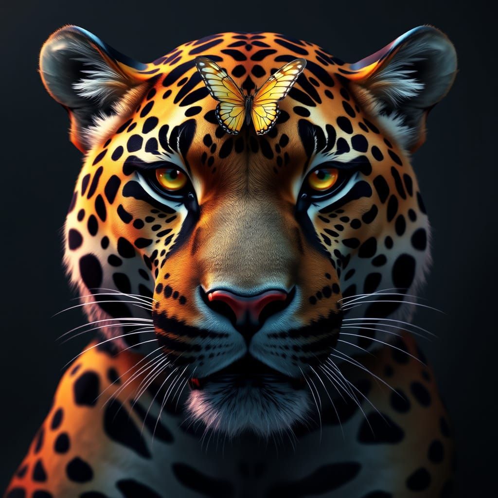 Regal Jaguar Adorned with Delicate Butterfly
