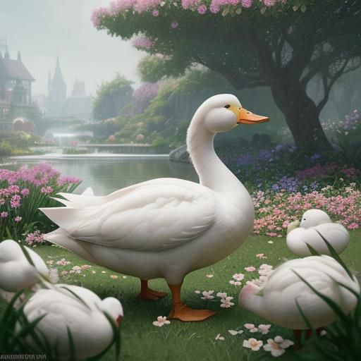 White Duck in Flower Garden Concept Art