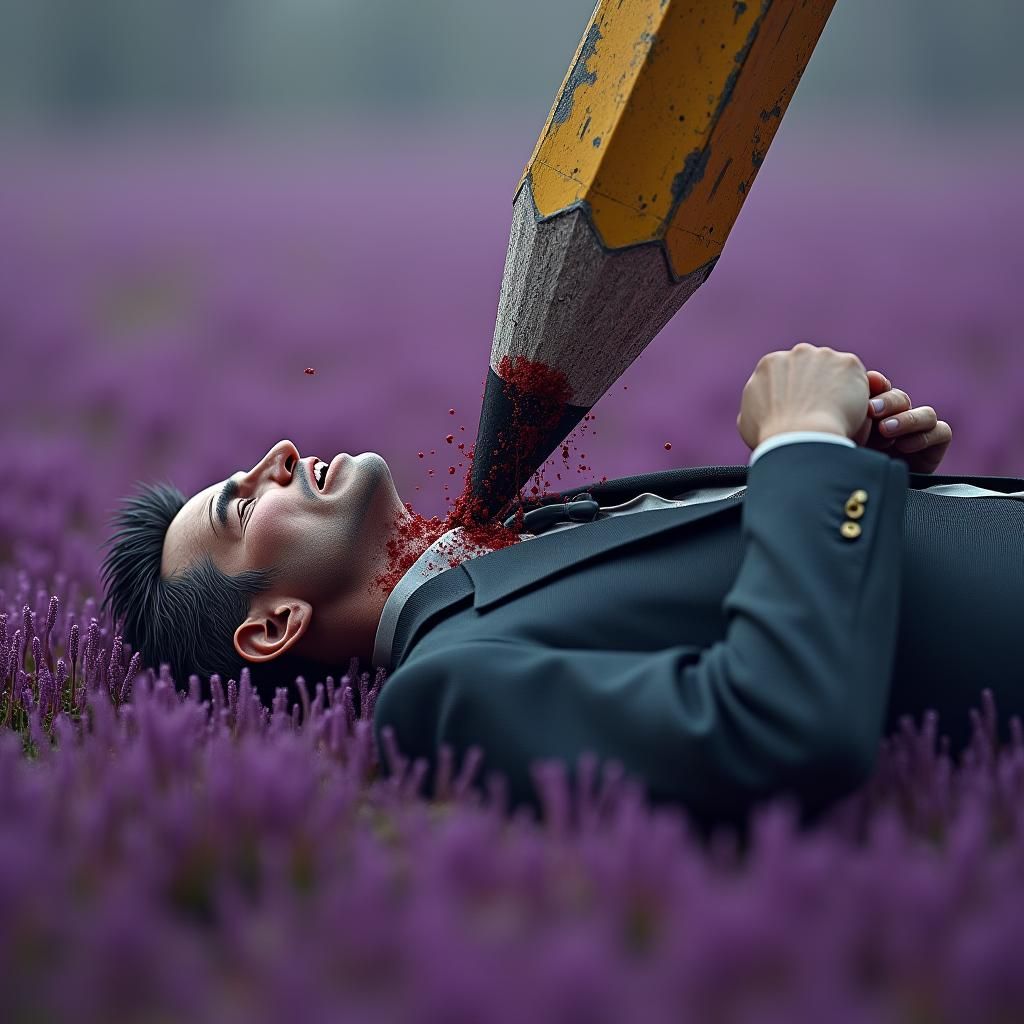 Man Crushed by Pencil: Fantastical Matte Painting