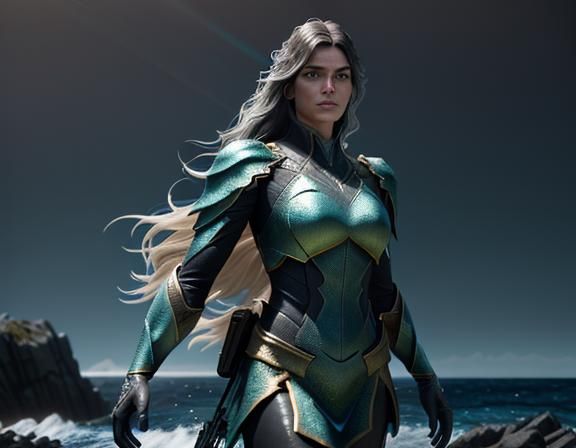 Heroic Amphipioid on Rocky Coastline in 3D Game Style