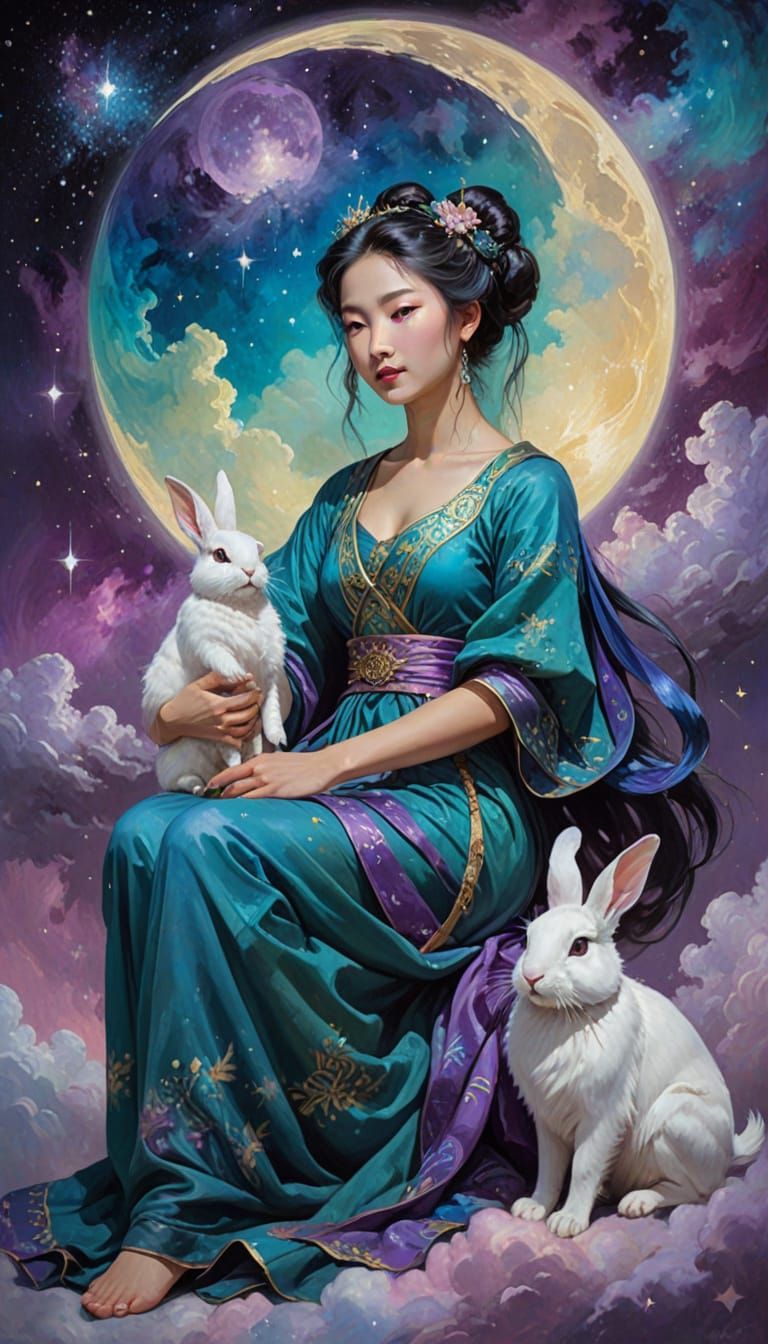 Ethereal Portrait of Chang'e in Dreamlike Oil Painting