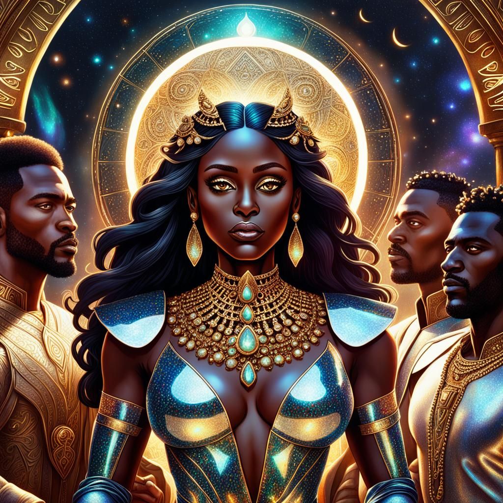 Goddess with Golden Eyes in Astral Environment