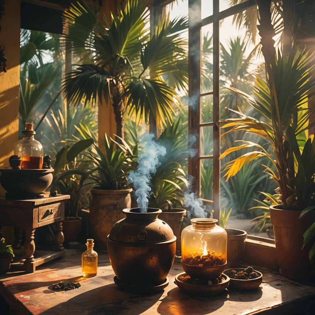 Caribbean House Interior with Herbal Remedies