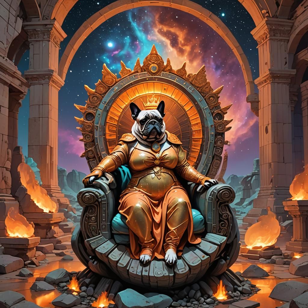 Melancholic Princess on Nautilus Throne Amidst Ruins