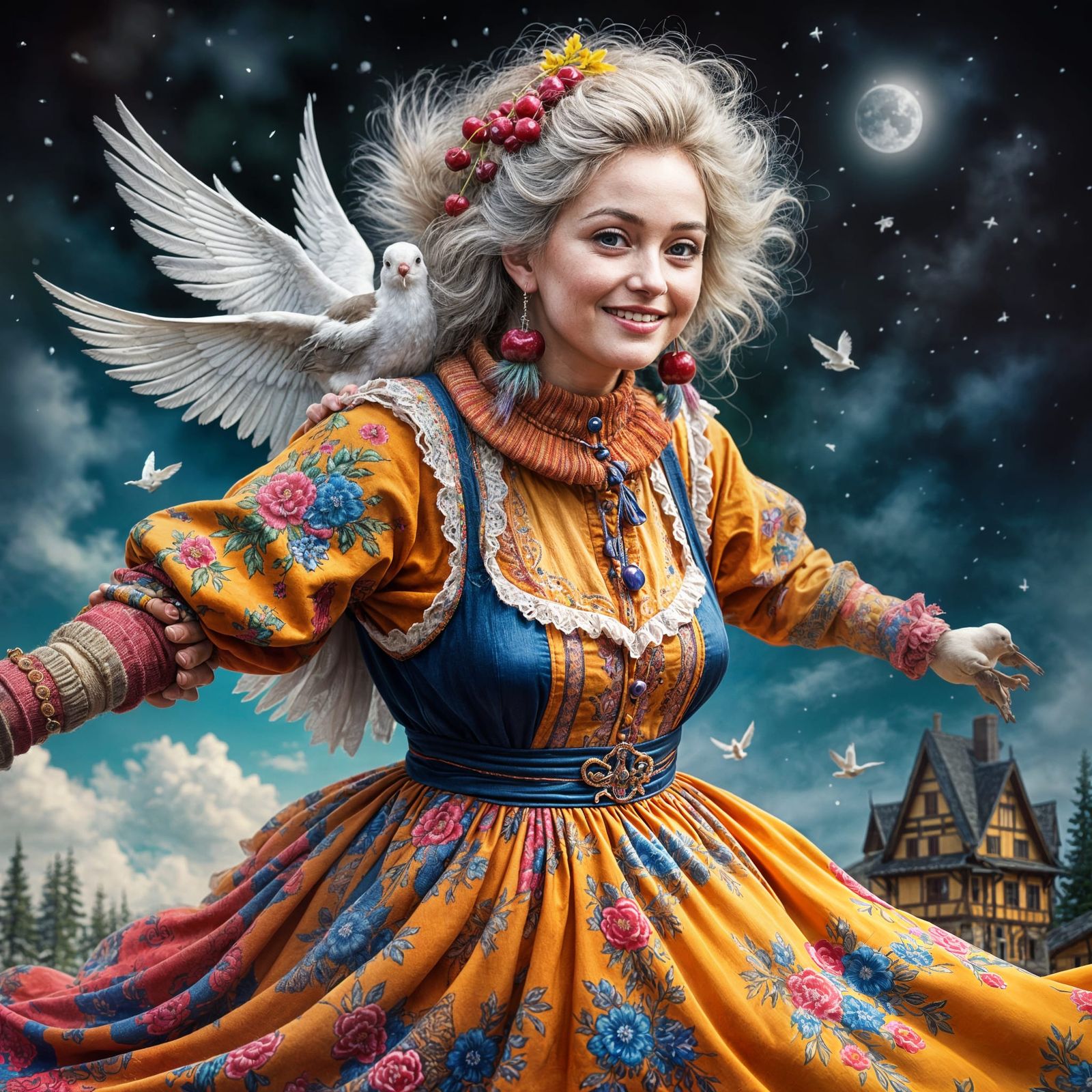 Grandmother's Flight: A Vintage Watercolor Illustration