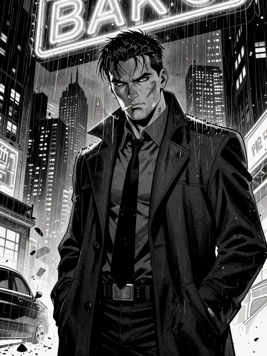 Noir Detective in Detailed Comic Book Cover Art