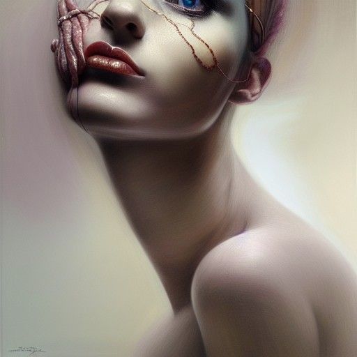 Hyperrealistic Serpent Girl Portrait in Dark Academia Style