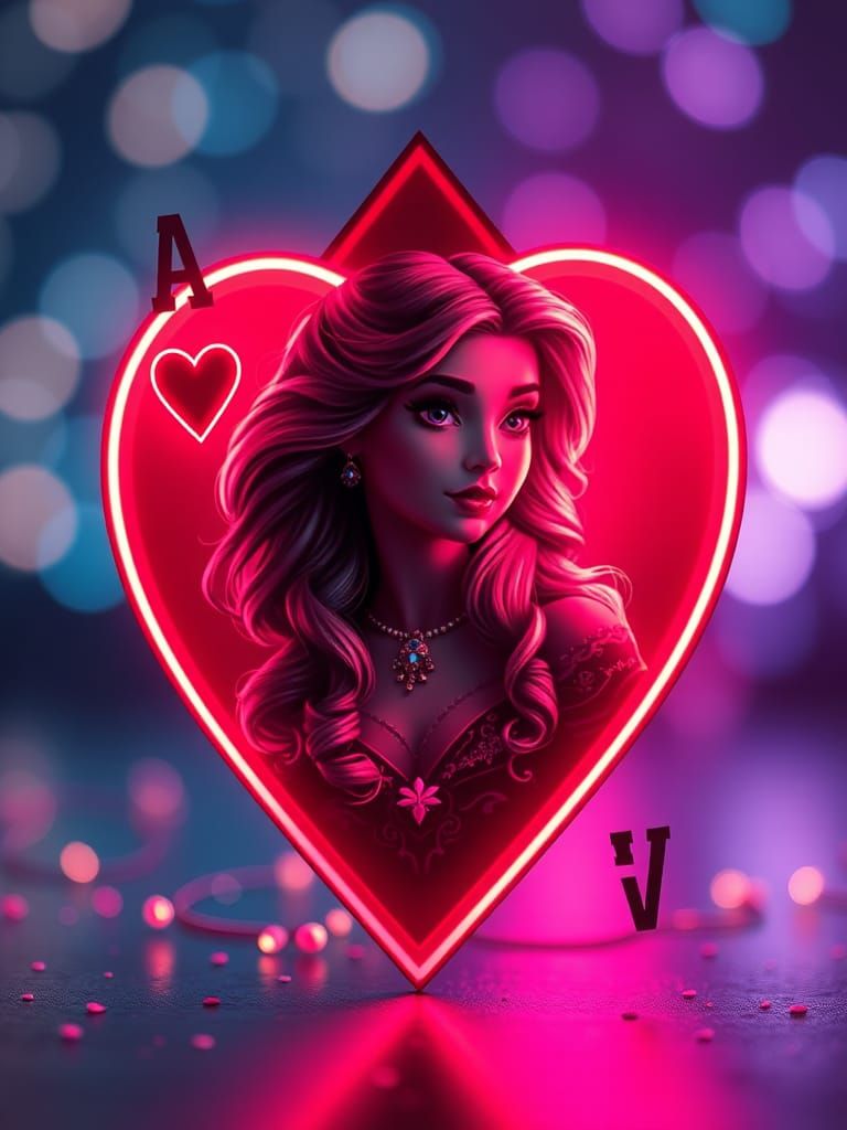 Neon Ace of Hearts with Princess Aurora Portrait