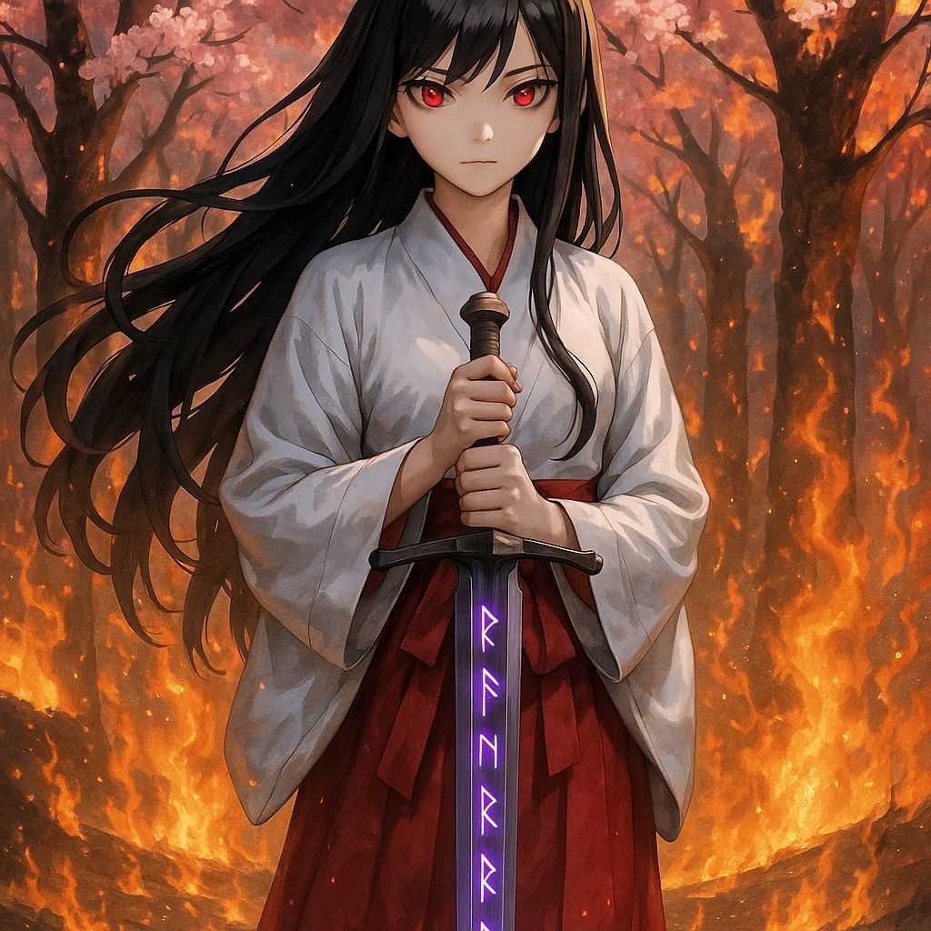Waifu Nun Wields Glowing Norse Sword in Blazing Cherry Grove