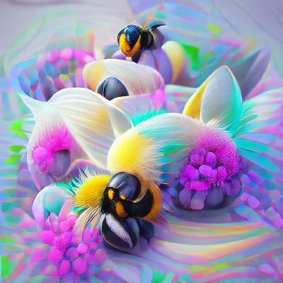Fluffy Pastel Bumblebees in 3D Digital Art