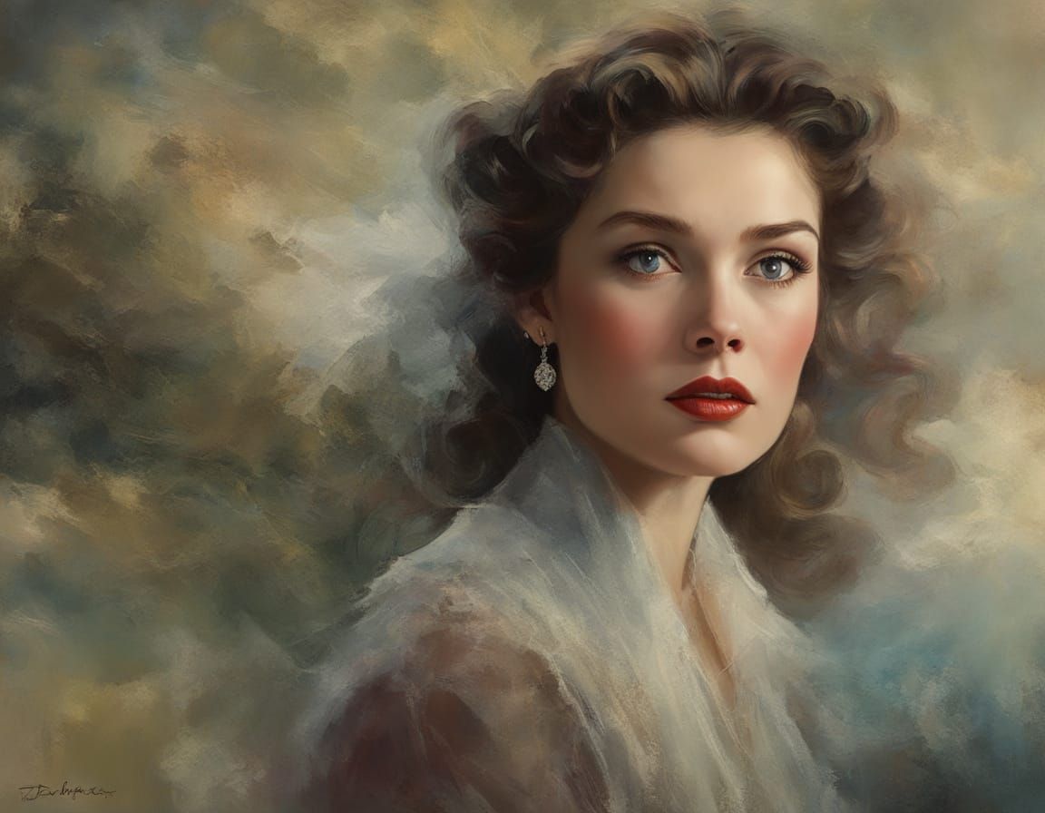 Jane Wyman Portrait in Dreamy Impasto Style