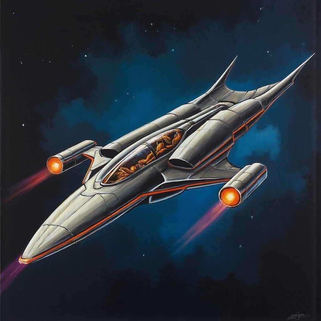 Futuristic Spaceship in Neon-Lit Sci-Fi Style