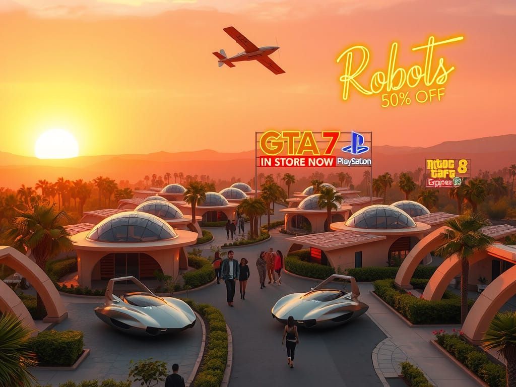Futuristic Suburban Oasis at Sunset