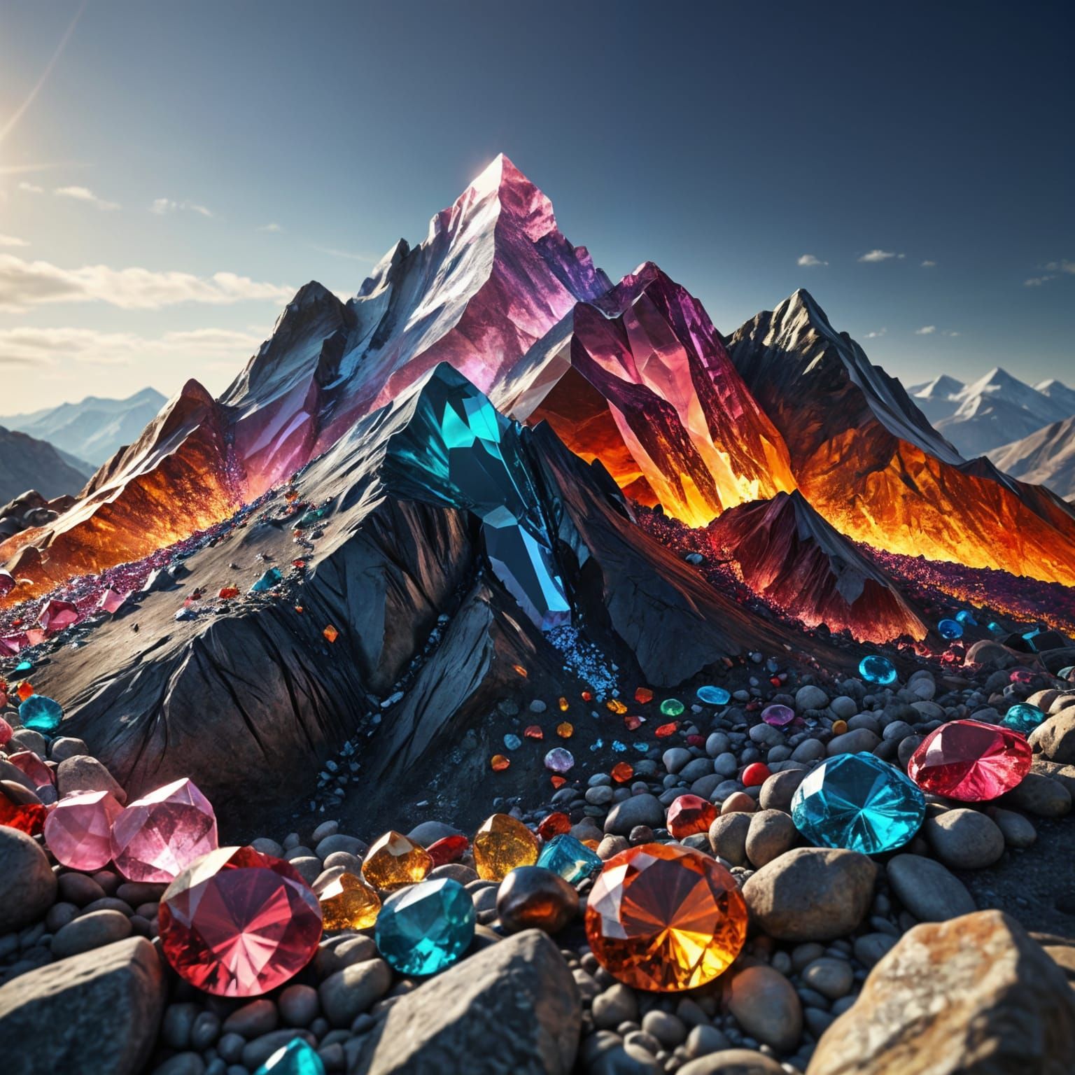 Gemstone Mountain Landscape in Radiant Colors