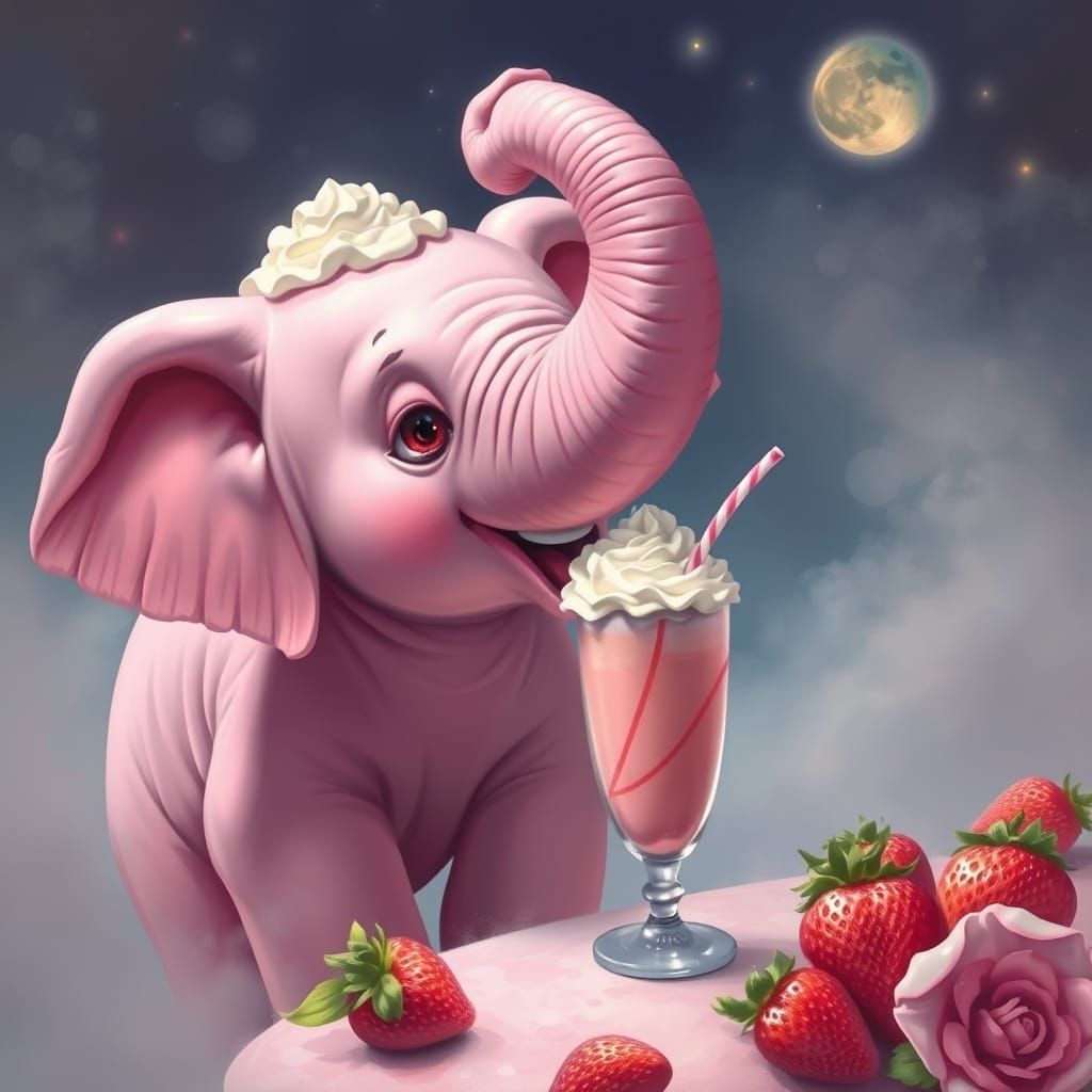 Pink Elephant in Whimsical Fantasy Landscape