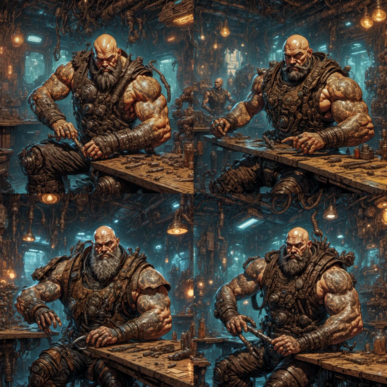 Cyberpunk Cyborg Dwarf Mechanic with Wrench