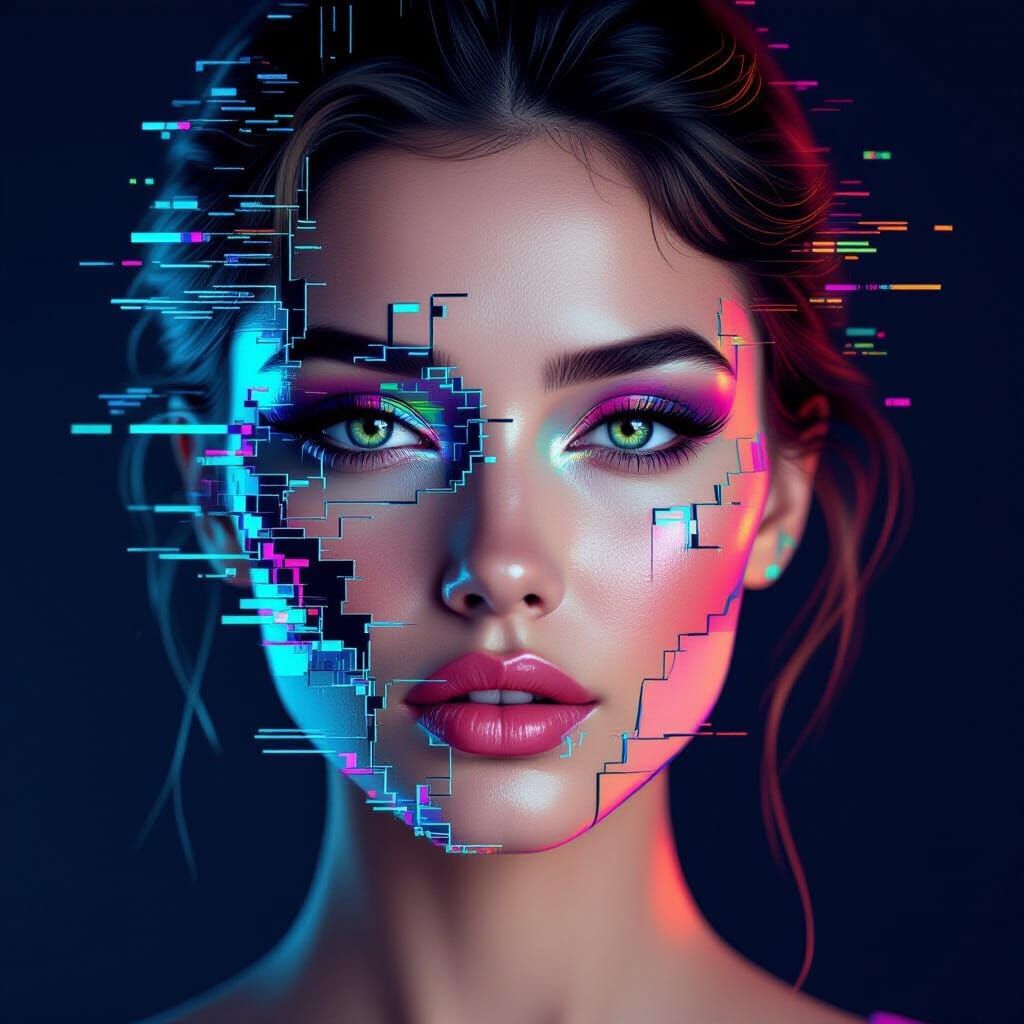 Surreal Glitch Portrait of a Woman's Face