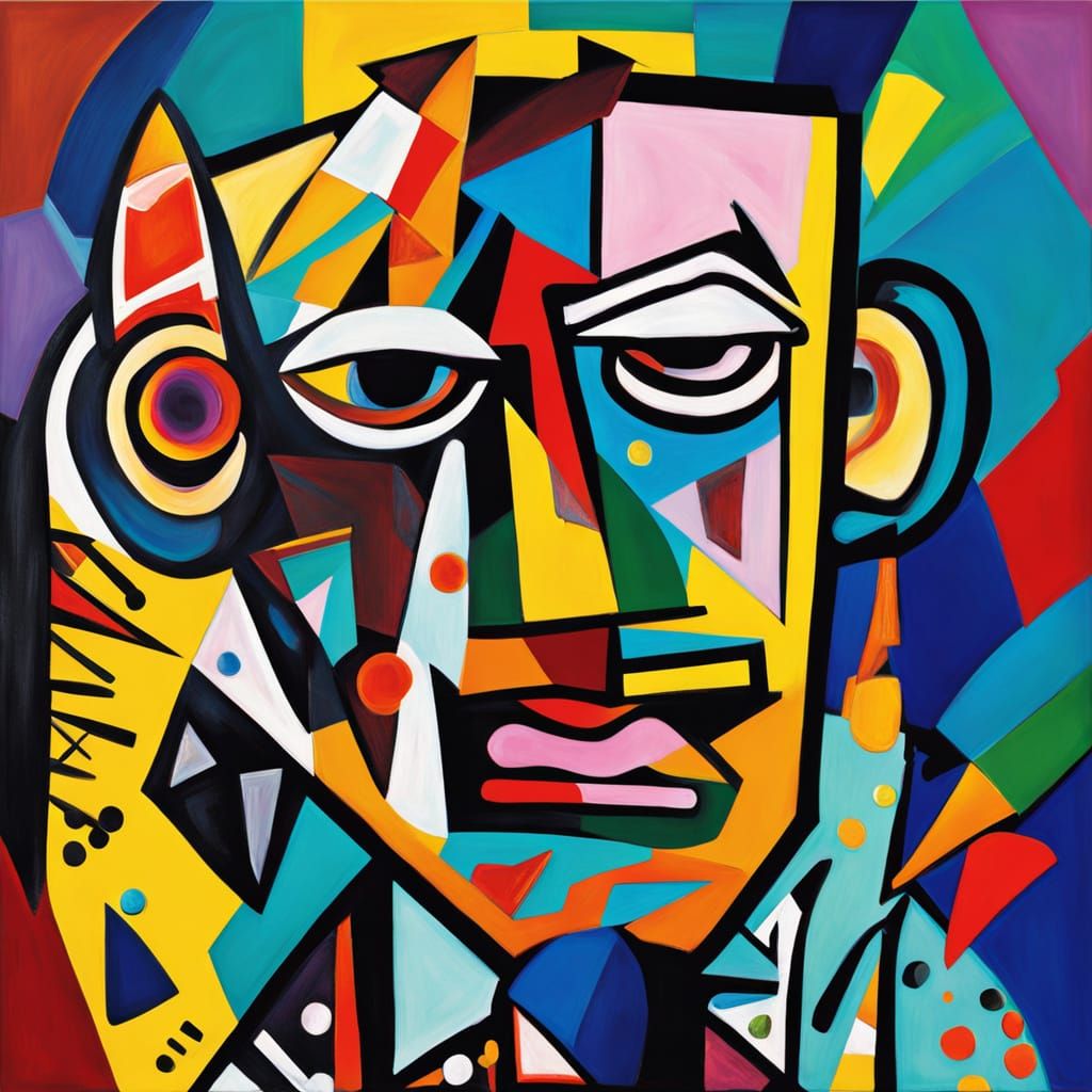 Robot Eating Ice Cream in Abstract Cubism Style